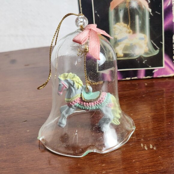 Carrousel Bell Ornaments Sparkling Crystal Bell w/Hand Painted Porcelain Horse - Picture 6 of 16